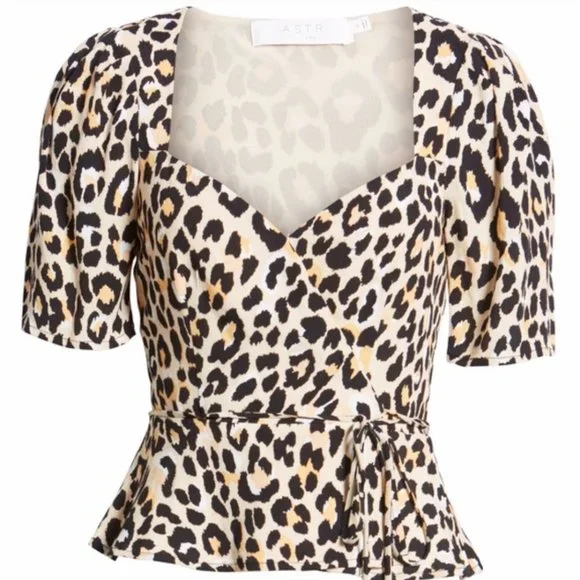 NWT Astr leopard print Wrap Peplum Top - Picture 12 of 12